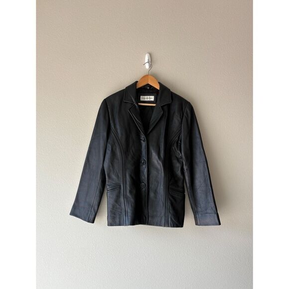 Jones new york black leather jacket - Picture 1 of 7